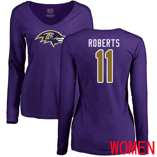 Baltimore Ravens Purple Women Seth Roberts Name and Number Logo NFL Football #11 Long Sleeve T Shirt